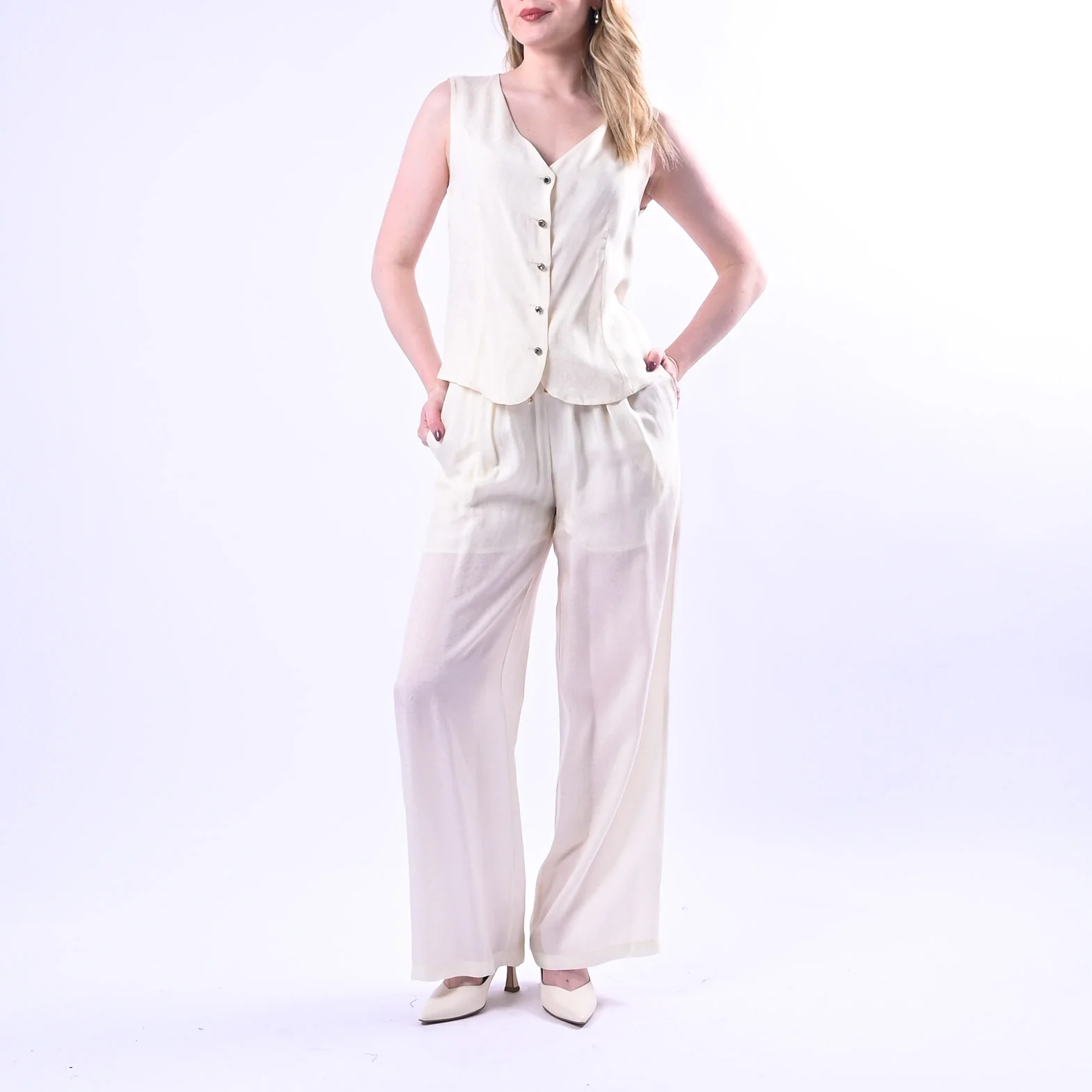 WU'SIDE - PANTALONE PALAZZO FLUIDO CON COULISSE ART.26289 - AVORIO - Image 5