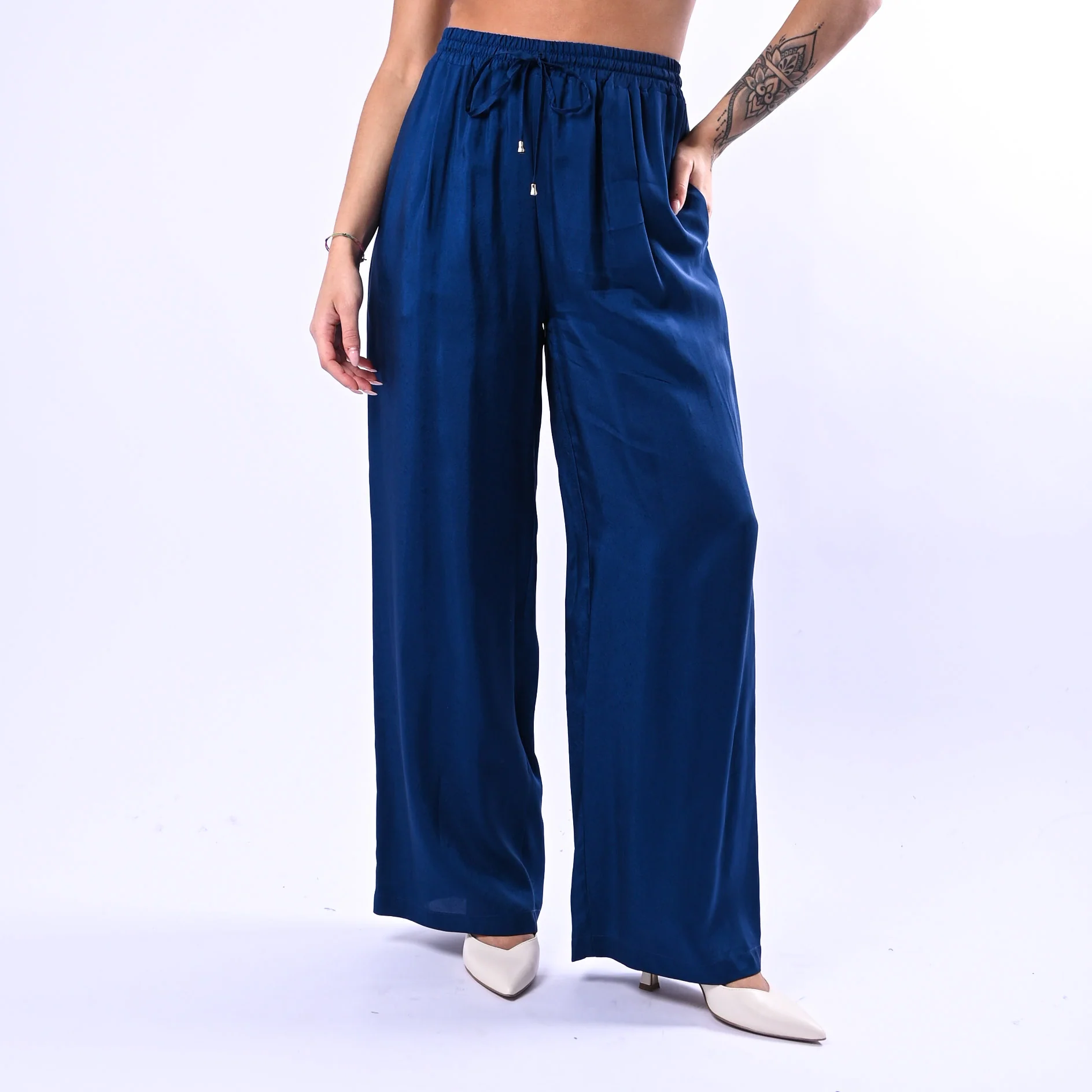 WU'SIDE - PANTALONE PALAZZO FLUIDO CON COULISSE ART.26289 - BLU