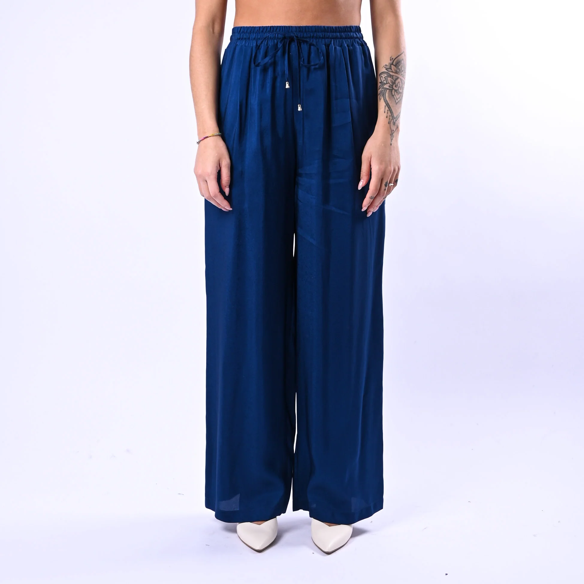 WU'SIDE - PANTALONE PALAZZO FLUIDO CON COULISSE ART.26289 - BLU - Image 2