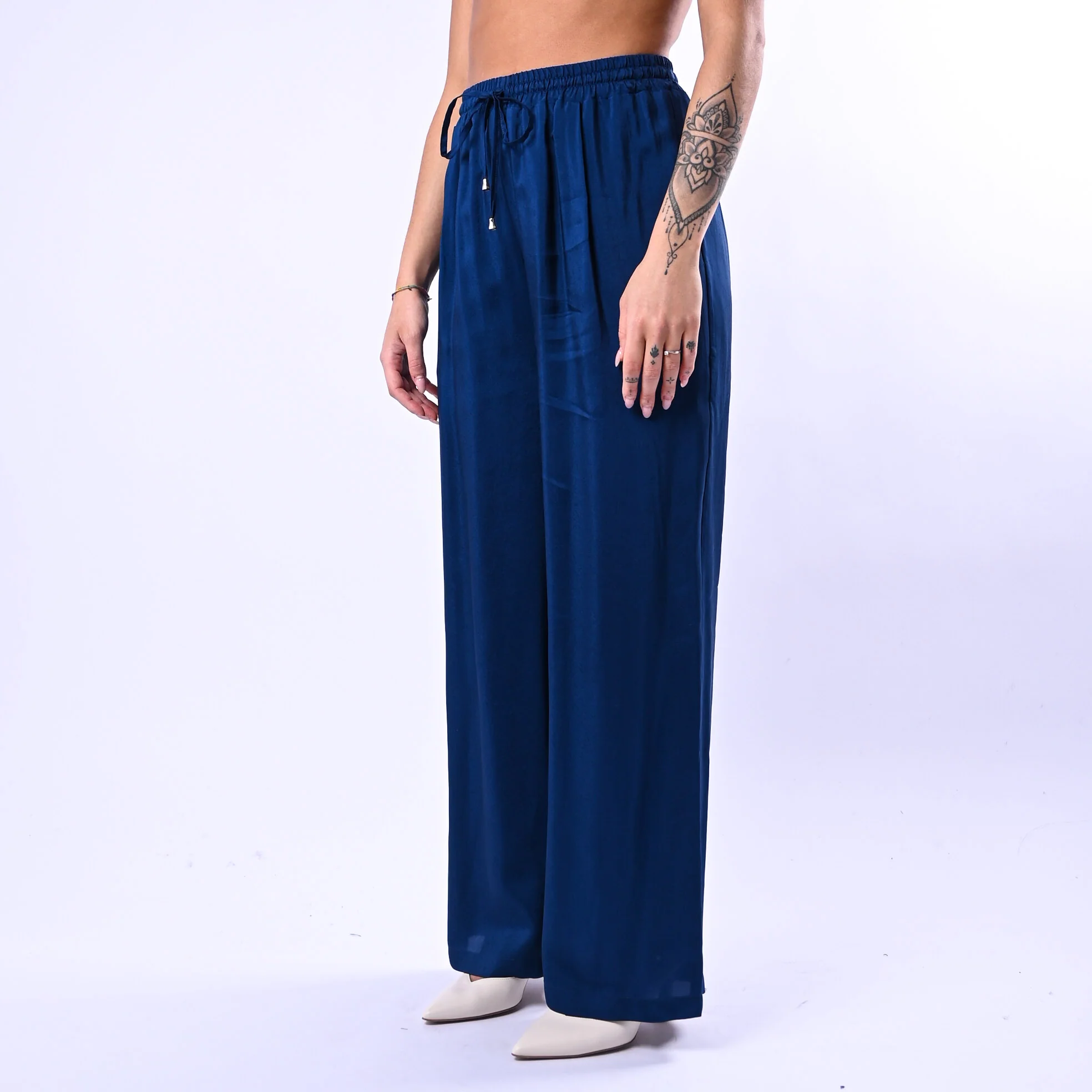 WU'SIDE - PANTALONE PALAZZO FLUIDO CON COULISSE ART.26289 - BLU - Image 3