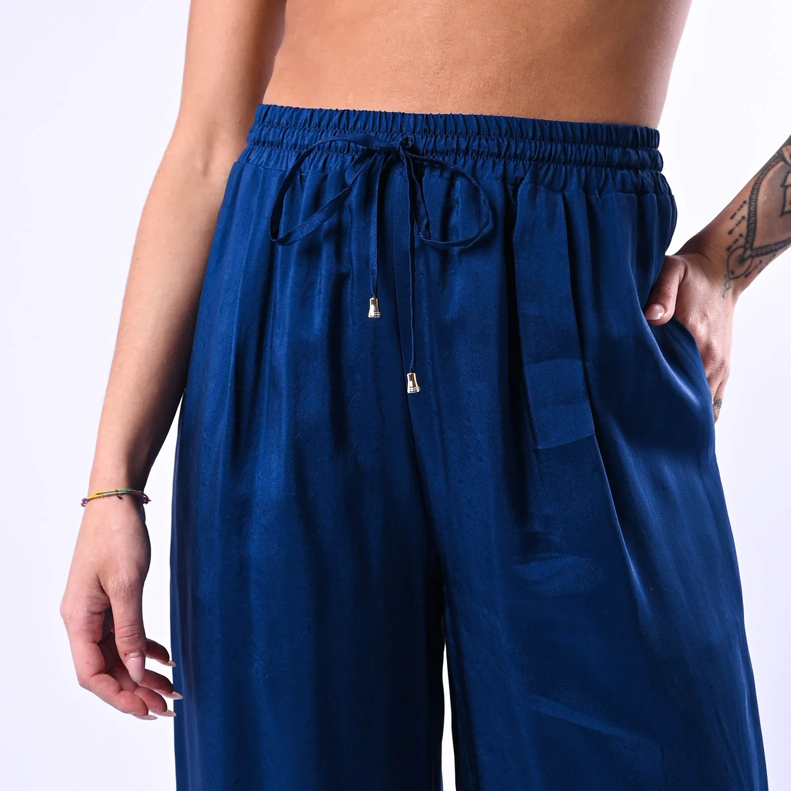 WU'SIDE - PANTALONE PALAZZO FLUIDO CON COULISSE ART.26289 - BLU - Image 5