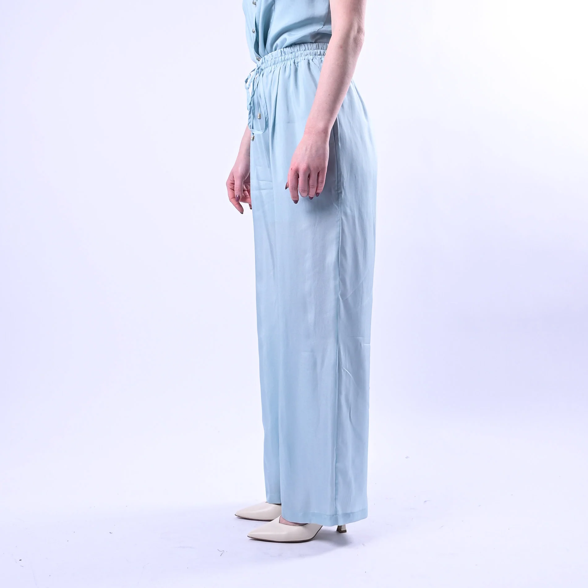 WU'SIDE - PANTALONE PALAZZO FLUIDO CON COULISSE ART.26289 - CIELO - Image 3
