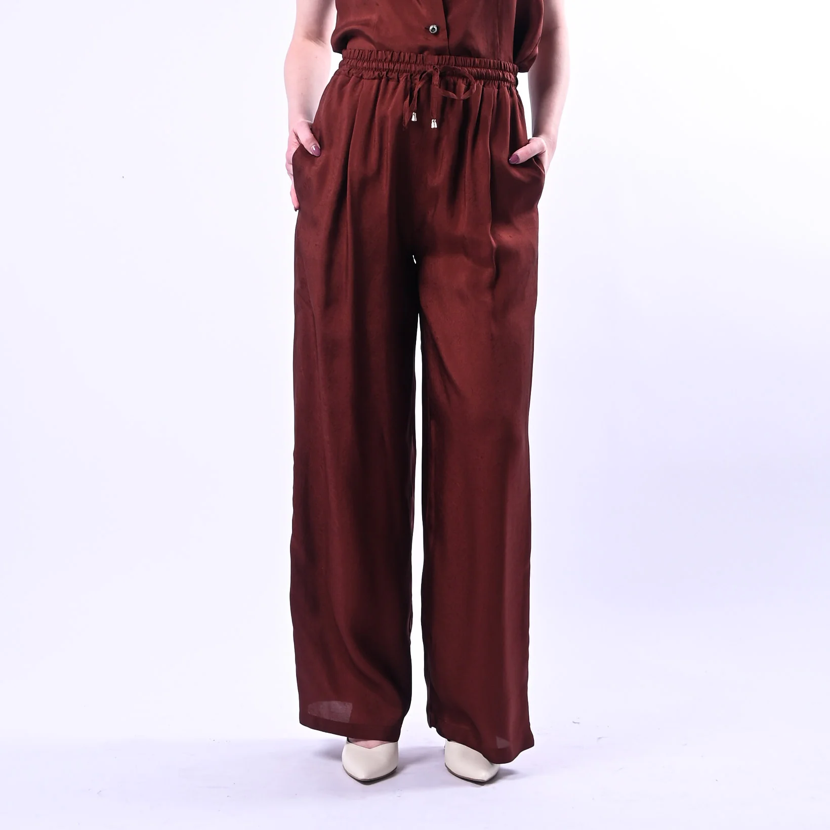 WU'SIDE - PANTALONE PALAZZO FLUIDO CON COULISSE ART.26289 - MORO