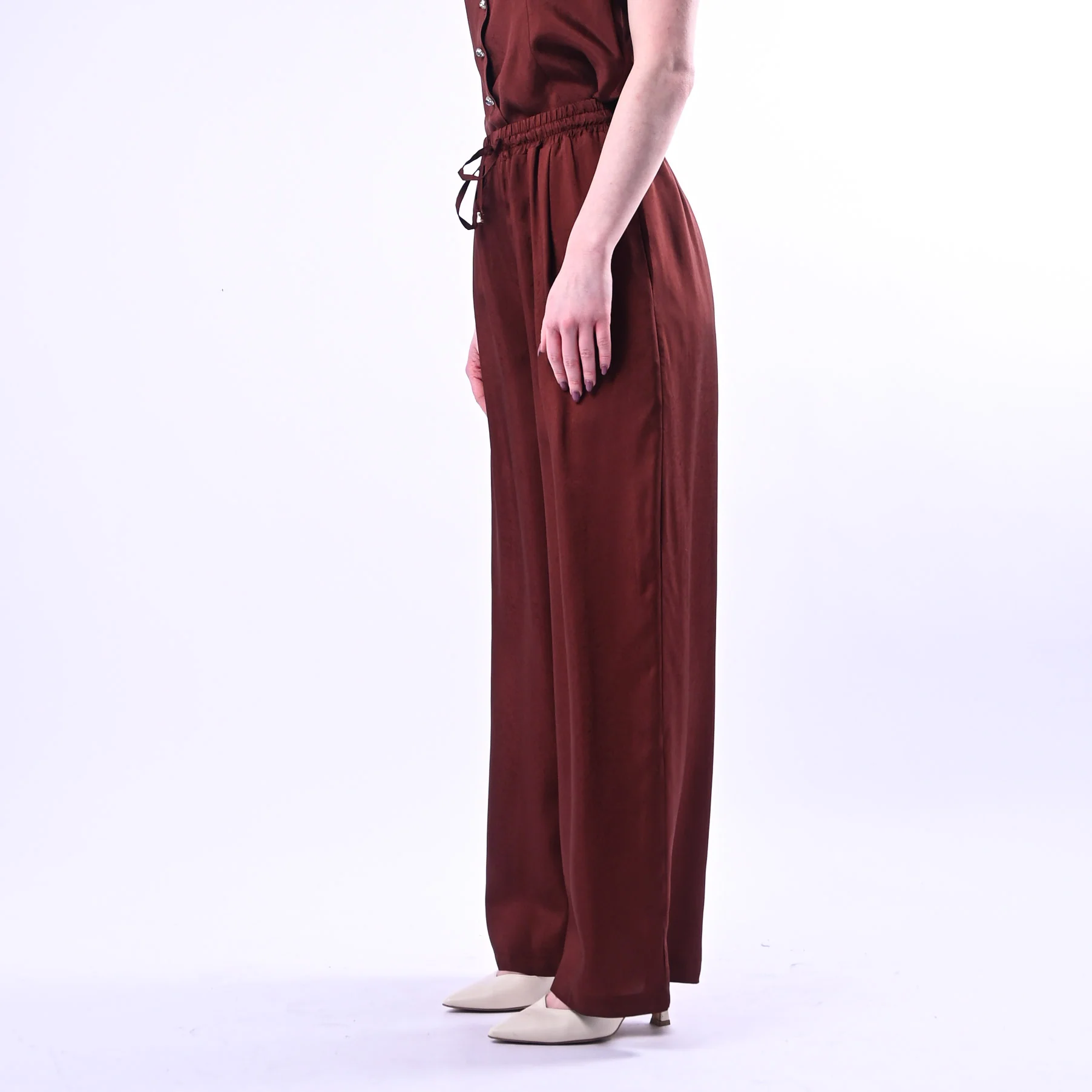 WU'SIDE - PANTALONE PALAZZO FLUIDO CON COULISSE ART.26289 - MORO - Image 3