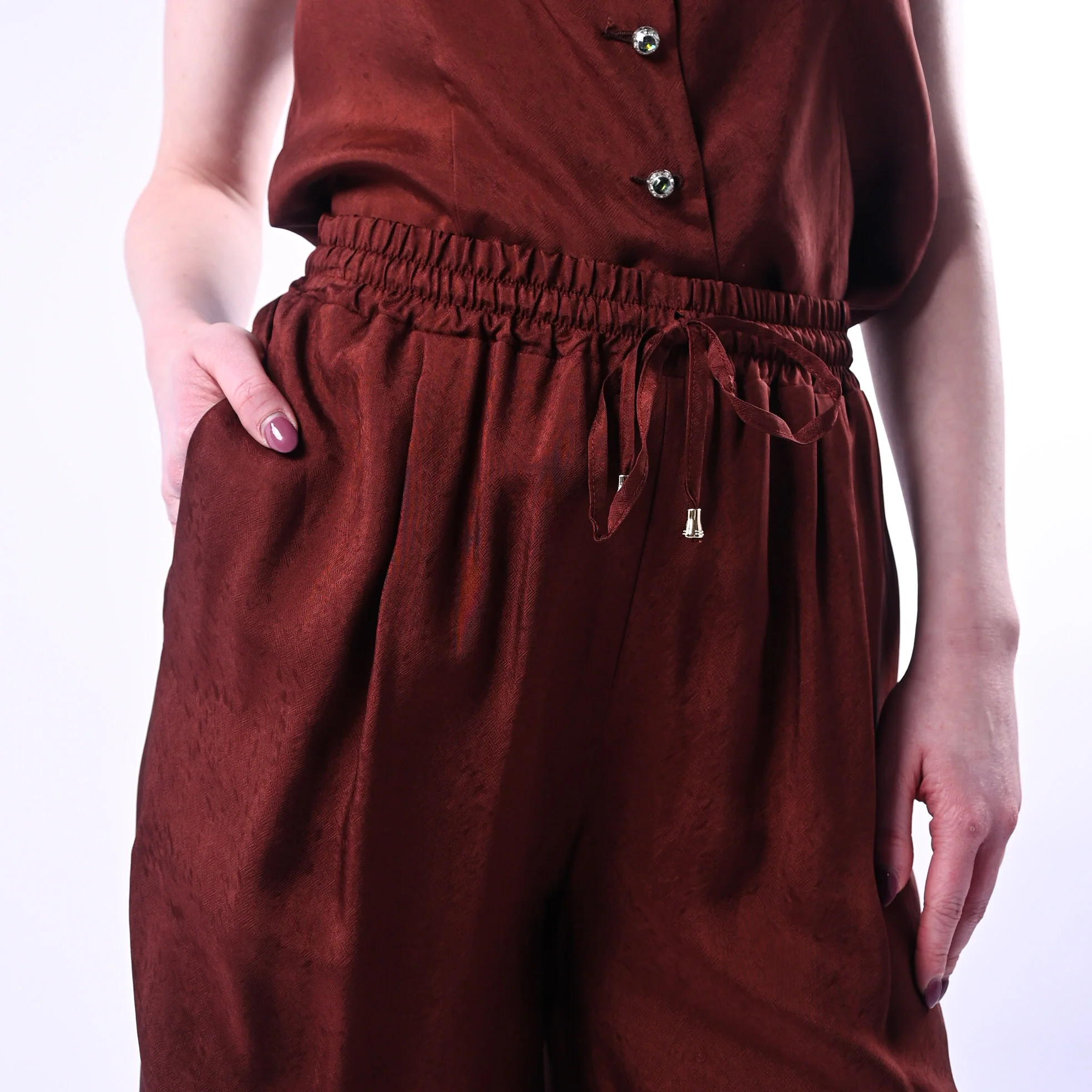 WU'SIDE - PANTALONE PALAZZO FLUIDO CON COULISSE ART.26289 - MORO - Image 5