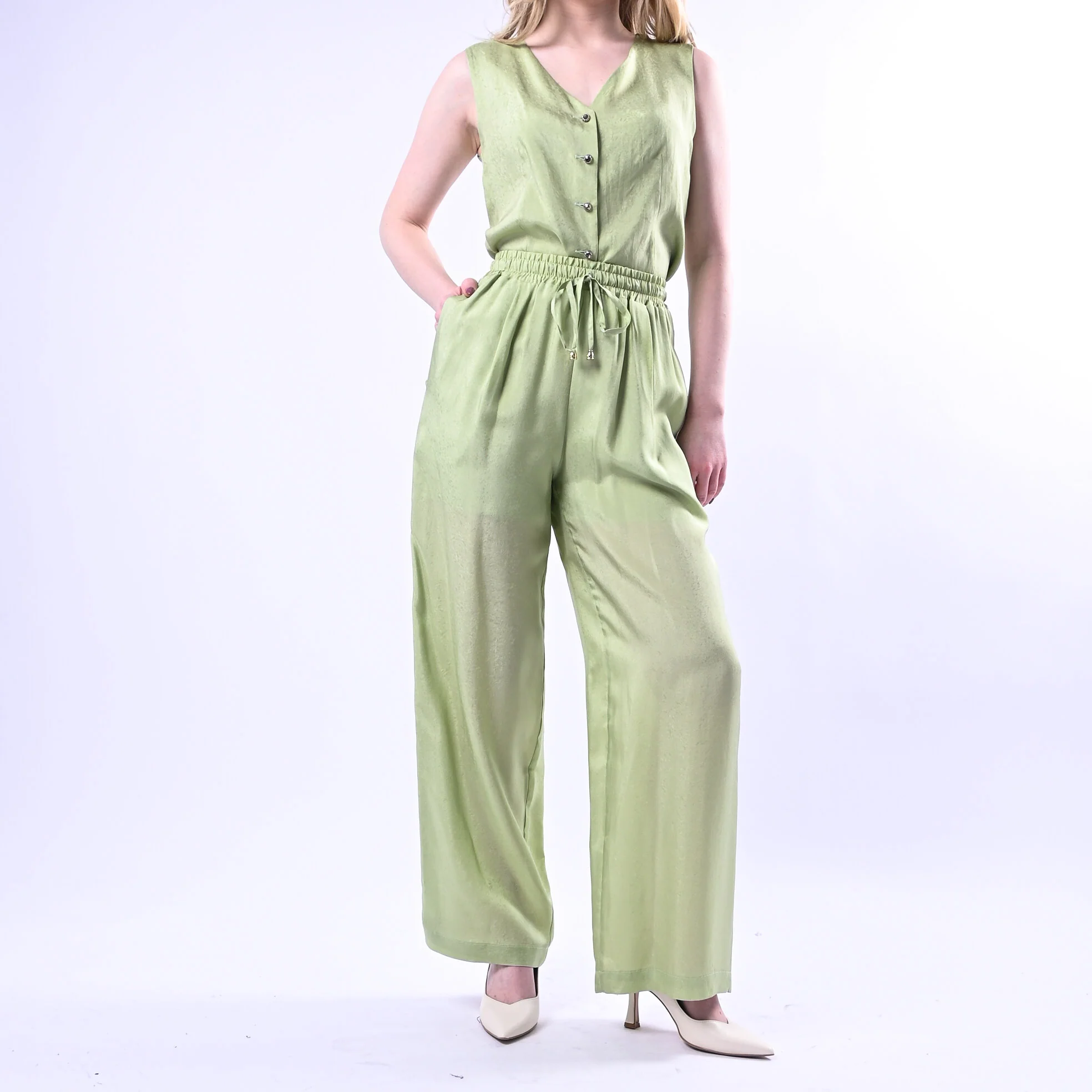 WU'SIDE - PANTALONE PALAZZO FLUIDO CON COULISSE ART.26289 - SALVIA