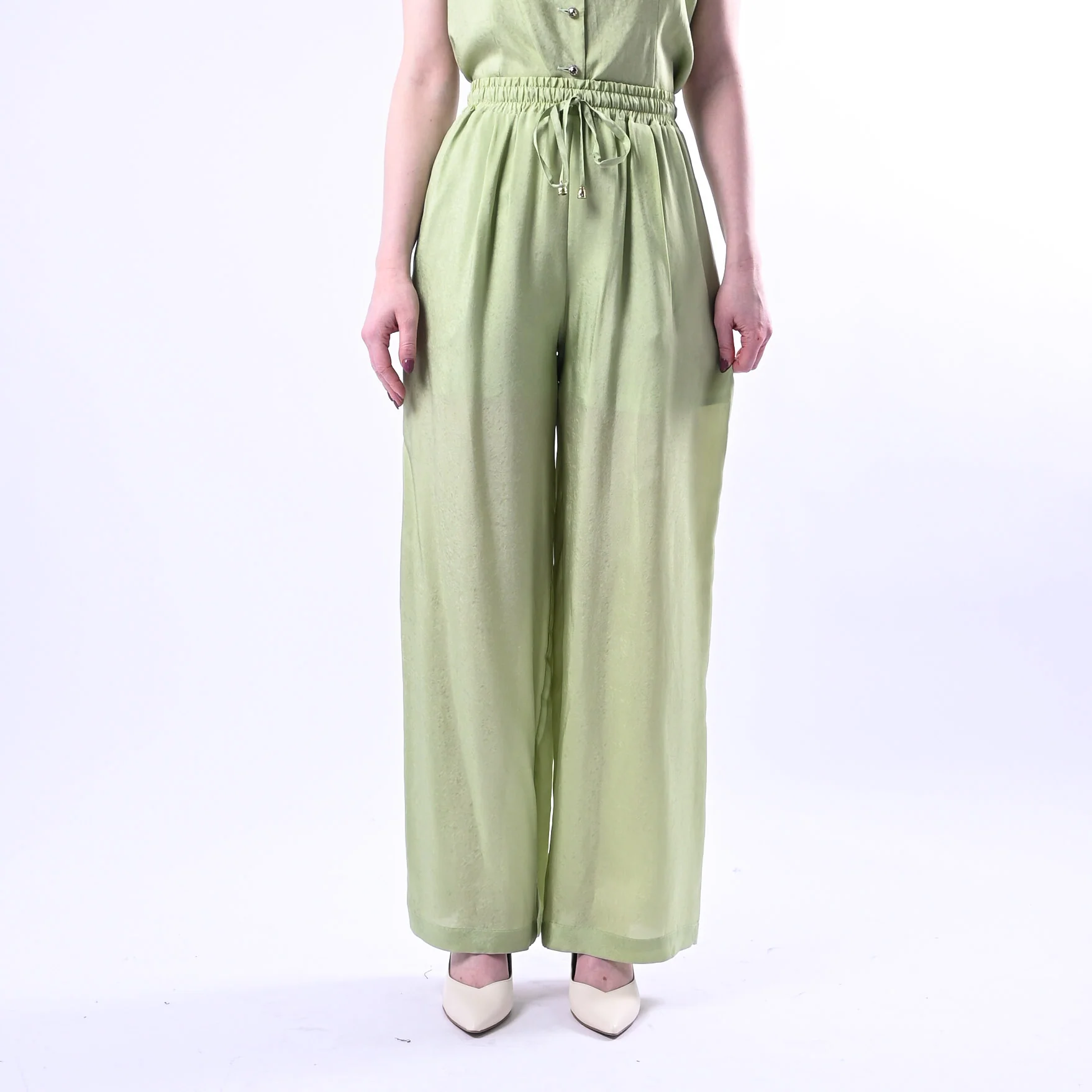WU'SIDE - PANTALONE PALAZZO FLUIDO CON COULISSE ART.26289 - SALVIA - Image 2