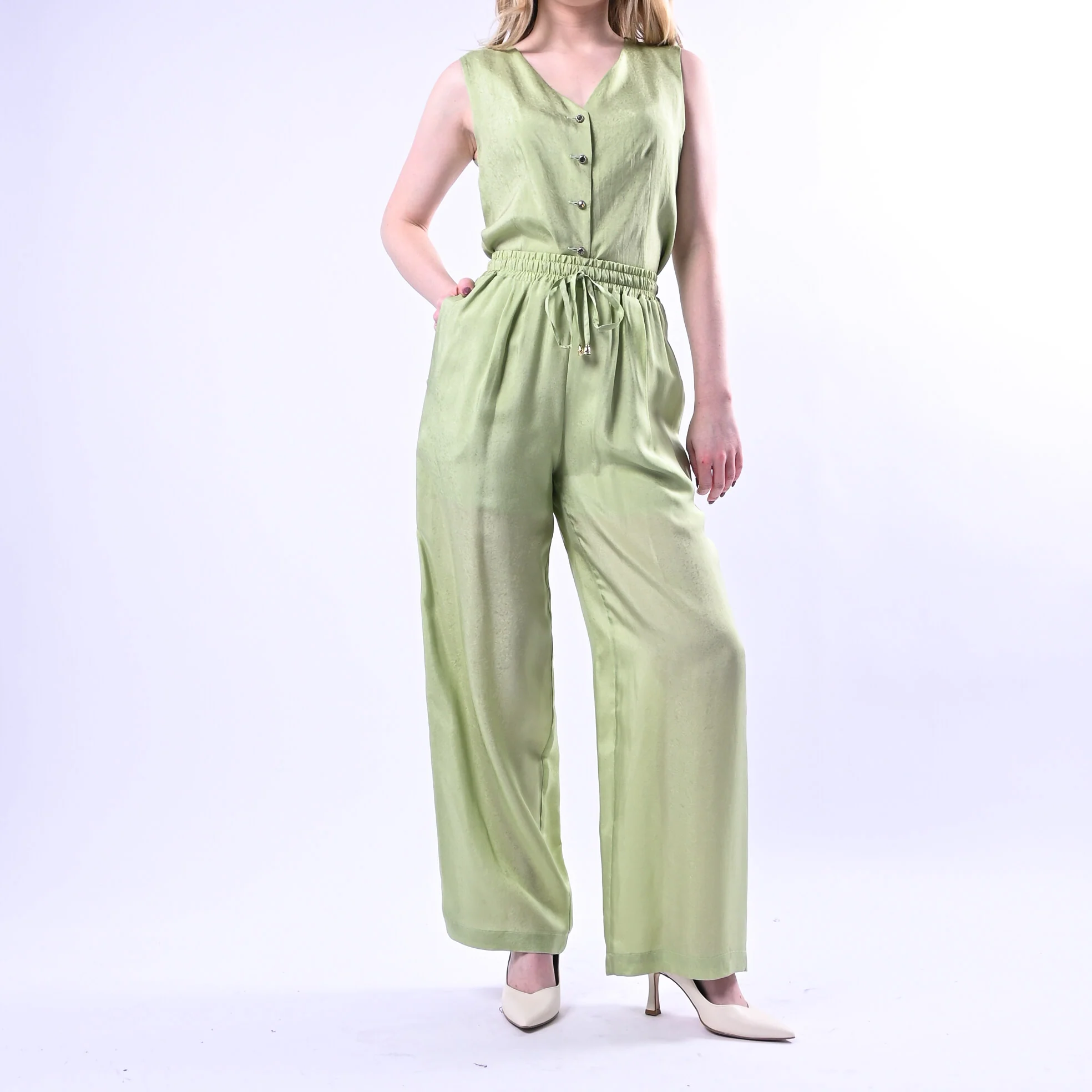 WU'SIDE - PANTALONE PALAZZO FLUIDO CON COULISSE ART.26289 - SALVIA - Image 6