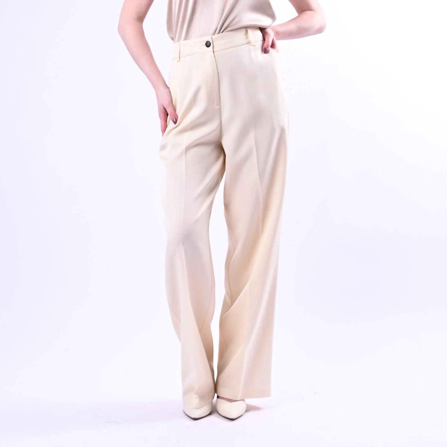 WU'SIDE - PANTALONE PALAZZO FLUIDO IN VISCOSA ART.26006 - AVORIO