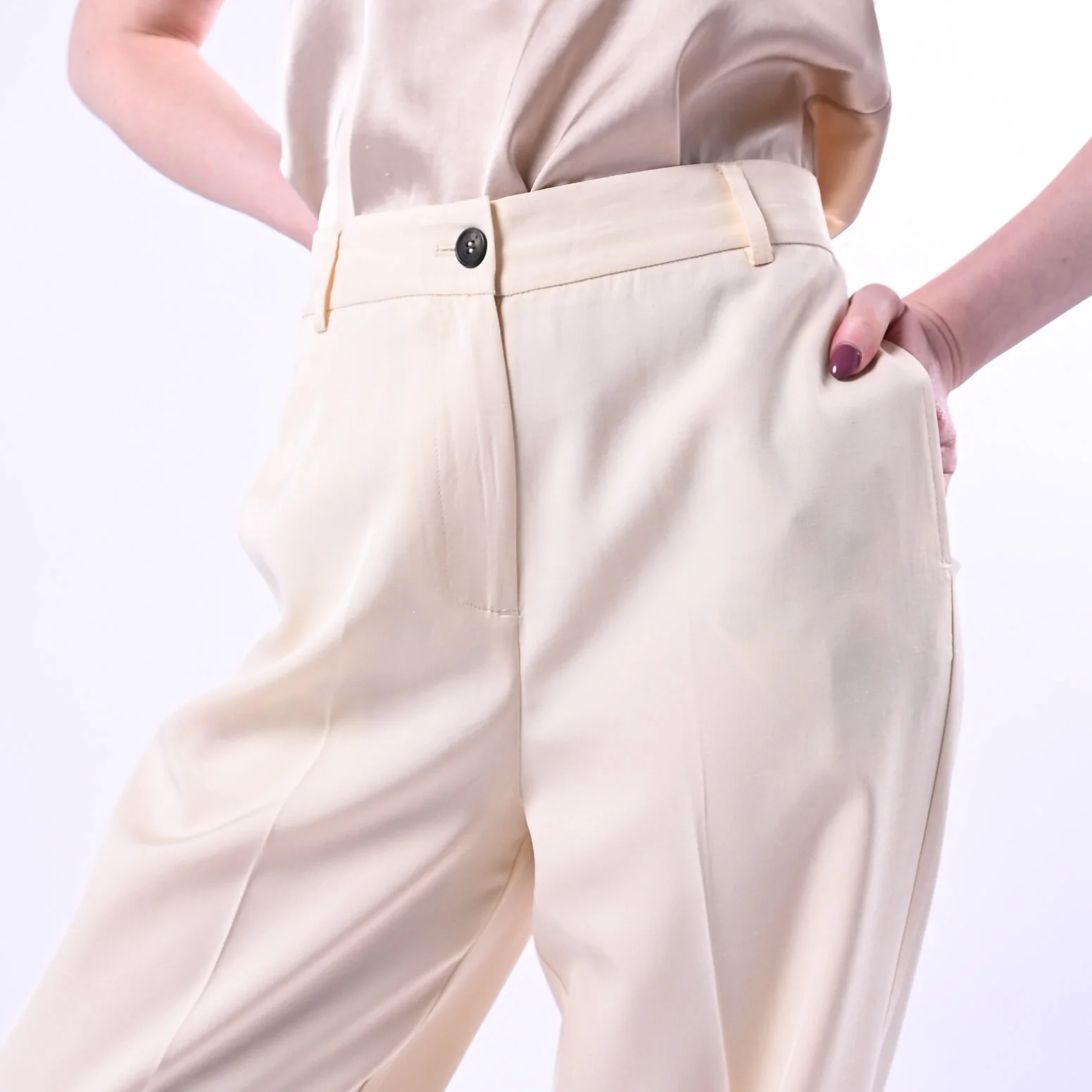 WU'SIDE - PANTALONE PALAZZO FLUIDO IN VISCOSA ART.26006 - AVORIO - Image 5
