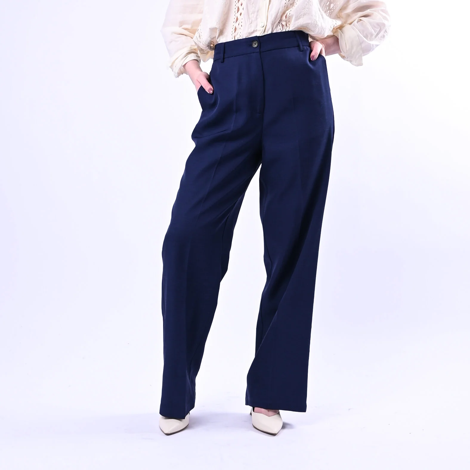 WU'SIDE - PANTALONE PALAZZO FLUIDO IN VISCOSA ART.26006 - BLU