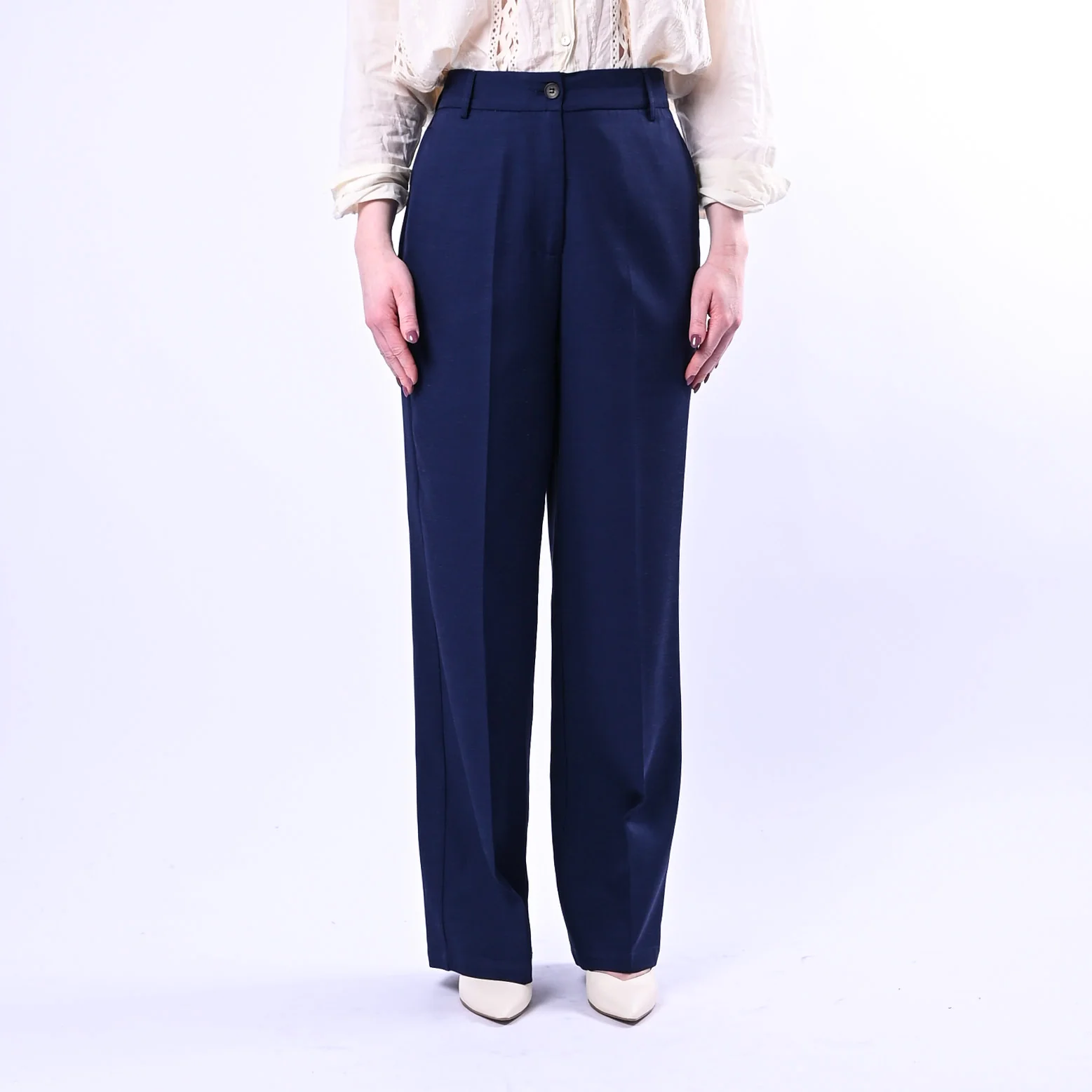 WU'SIDE - PANTALONE PALAZZO FLUIDO IN VISCOSA ART.26006 - BLU - Image 2