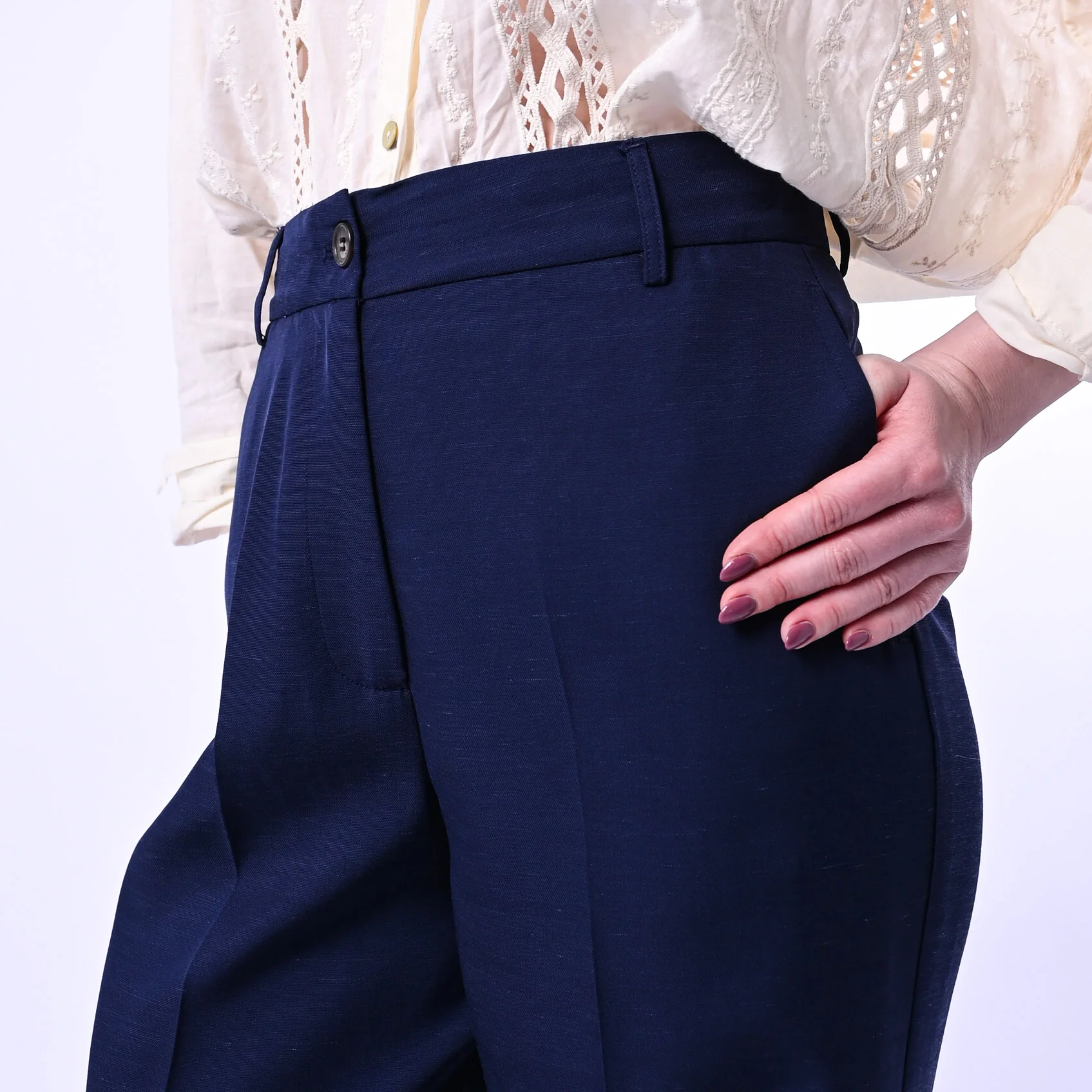 WU'SIDE - PANTALONE PALAZZO FLUIDO IN VISCOSA ART.26006 - BLU - Image 5