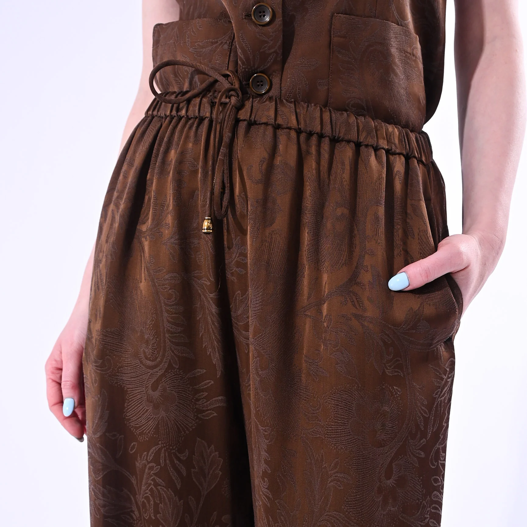 WU'SIDE - PANTALONE PALAZZO FLUIDO JAQUARD ART.26609/C - CIOCCOLATO - Image 4