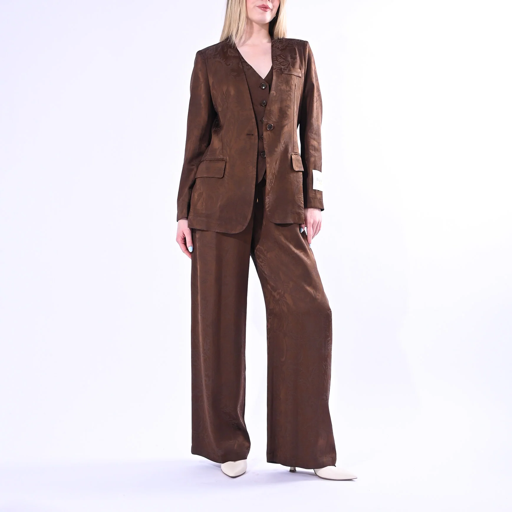 WU'SIDE - PANTALONE PALAZZO FLUIDO JAQUARD ART.26609/C - CIOCCOLATO - Image 5